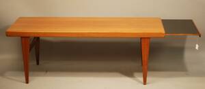SOFFBORD TEAK MED UTDRAGSSKIVA 196070-TAL, ETIKETTMÄRKT DS MÖBLER MADE IN SWEDEN, HÖ 54,5 DJ 64,5 BR 154,5 BR M UTDRAGEN SKIVA 189,5 CM