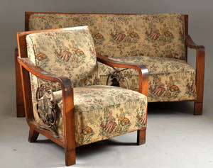 Soffgrupp i Art Deco, bestående av soffa samt 4 st fåtöljer 1940-tal 5