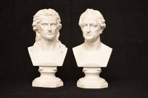 Byster, 1 par, parian, 1800-tal, Schiller Goethe