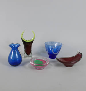 Konstglas, 5 delar, bl a Margareta Hennix, Paul Kedelv, Flygsfors, Reimyre samt