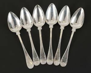 Matskedar 6st, silver, modell Gammal Fransk, bl.a. 1866