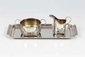 TORE ELDH, bricka med sockerskål och gräddkanna, silver, 1963-1964, 240 g