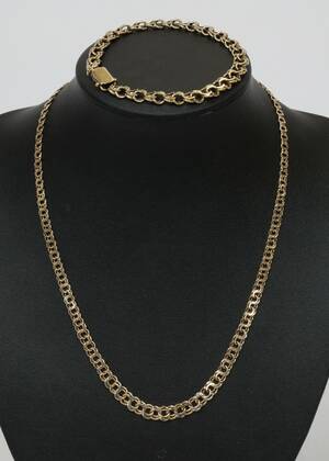 Bismarck halskæde og armbånd af 14 kt. guld. 2
