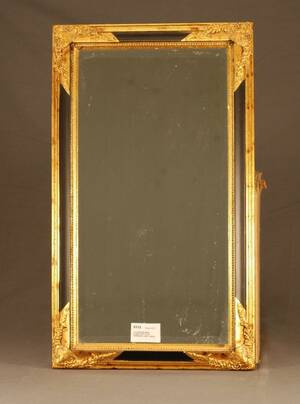 GULDSPEGEL MED BLYINFATTAT GLAS, EMPIRESTIL, MÅTT 55X32