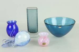 VASER, 2 st, skål, miniatyr, samt konstglas, bl.a. Fuga, Orrefors, Järvsö konstglashytta