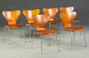 Arne Jacobsen, Satz von 6 Stühlen, Modell 3107 für Fritz Hansen 6