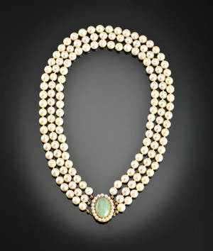 Akoya Perle Collier med lås af jade