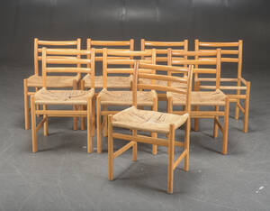 Poul M. Volther. Otte stole af bøg, eg og flet, model 350 8