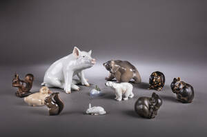 Dahl Jensen, Royal Copenhagen, Bing Grøndahl m.fl. En samling dyrefigurer af porcelæn 10
