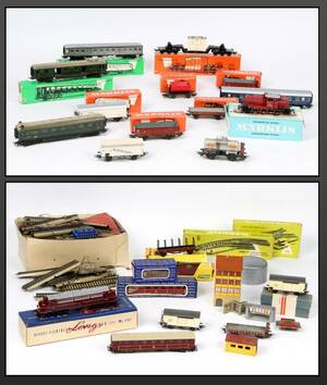 Märklin Long togbane. To lokomotiver, div. vogne og skinner mm.