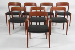Niels O. Møller 1920-1982. Sæt på otte stole i teak, model 75. 8