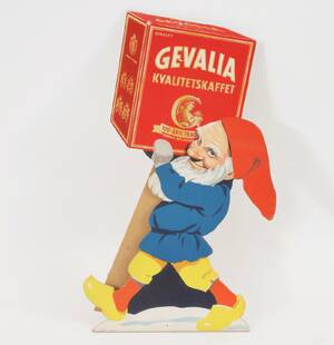 Reklamskylt i papp, Gevalia, daterad 1960