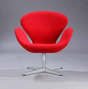 Arne Jacobsen. Svanen. Lounge stol, model 3320, Brown Label 2013, rød Hallingdahl uld