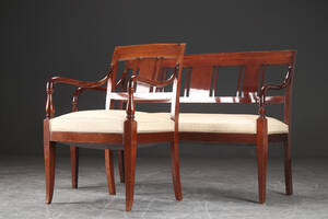 Empirestil sofa samt armstol af mahogni, 1900 tallets begyndelse. 2