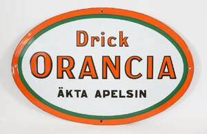 Reklamskylt i emaljerad plåt, Orancia