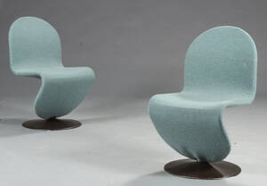 Verner Panton. Par Spise-lænestole, grønt betræk 2