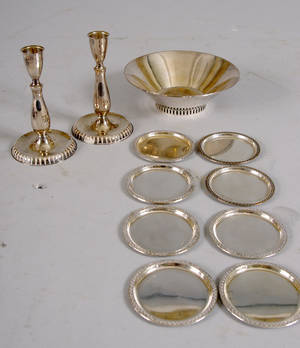Samling silver, skål och ljusstakar, 12 delar, 306 g