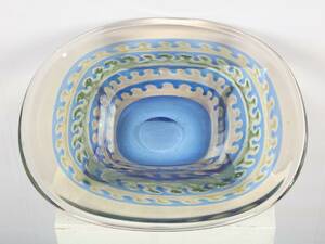 EDWARD HALD 1883-1980, SKÅLFAT, AQUA-GRAAL, ORREFORS, MÄRKT ORREFORS AQUA-GRAAL NR482p, HÖJD 5, 34X34 CM