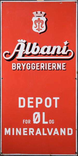 Emaljeskilt, ALBANI BRYGGERIERNE DEPOT FOR ØL OG MINERALVAND
