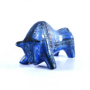 FIGURIN, tjur, stengods, Rimini Blu, Aldo Londi, Bitossi, Italien.