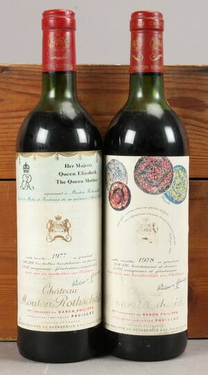 2 flasker Chateau Mouton Rothschild, Pauillac 1977 og 1978