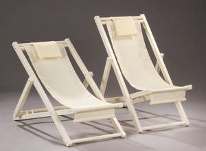 Sun-lounger. Vanillafarvet solstol af træ og canvas 2