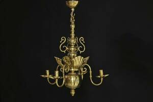 LARS HOLMSTRÖM, takkrona, för fyra ljus, mässing, barockstil, Arvika