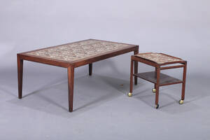 Severin Hansen for Haslev møbelfabrik. Royal Copenhagen. Sofabord og rullebord med kakler, palisander 2