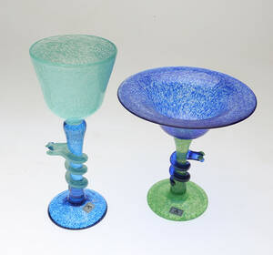 POKALER 2 st, glas, Jan Stievens, 1900-tal.