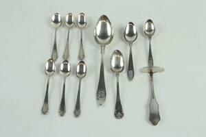 PARTI med skedar, bl.a. Haga, samt spatel, Krupp Berndorf, silver, ca 171 g