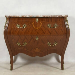 BYRÅ, 2-lådig med intarsia och marmorskiva, rokokostil, 1900-tal.