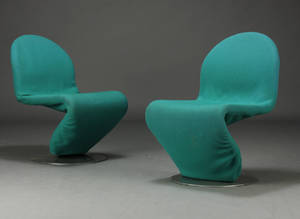 Verner Panton. System 1-2-3 lænestole, grønt uld 2