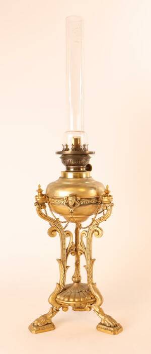 Petroleums bordlampe, bronzemessing