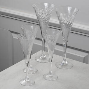 CHAMPAGNEFLÖJTAR och SPETSGLAS, 5 st, Helena, Orrefors