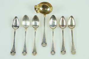 DESSERTSKEDAR, 6 st, samt SÃ…SSKED, silver, Gammal fransk, 1800-1900-tal, ca 144 g