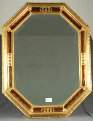 GULDSPEGEL, MED FACETTSLIPAT GLAS, SAMTIDA, HÖ 87, BR 67 CM