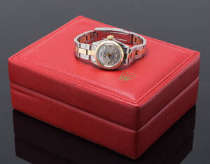 Rolex Lady Oyster Perpetual, damearmbåndsur, rustfrit stål 14 kt. guld Rolex æske
